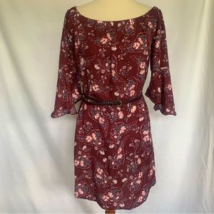 Burgundy Off Shoulder Dress w/ Belt size M